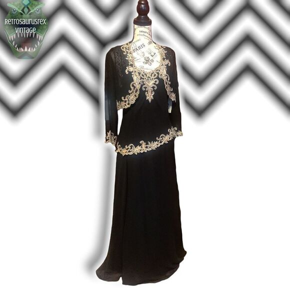 VINTAGE J’Kara 1990’s Beaded Chiffon Special Occasion Glam Gown & Jacket, Size 6 - Picture 2 of 9